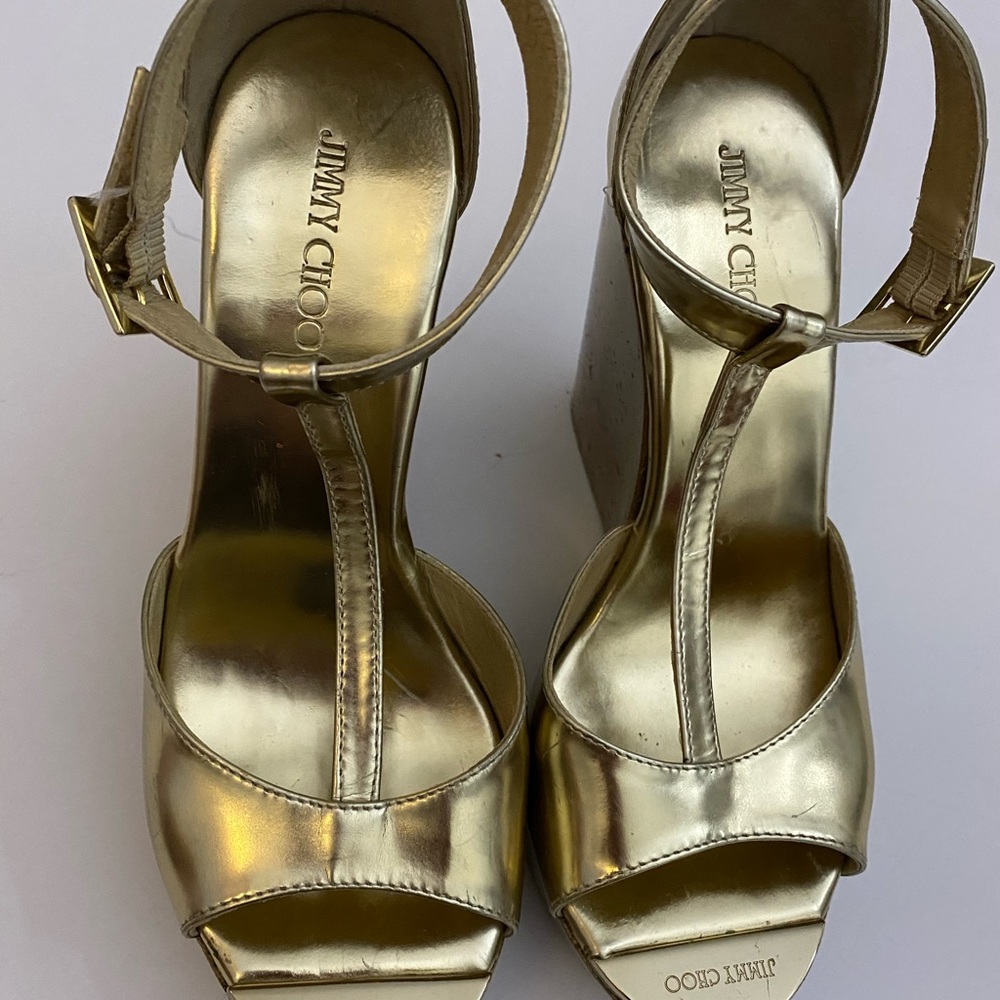 Authentic Jimmy Choo Women’s gold platform shoes